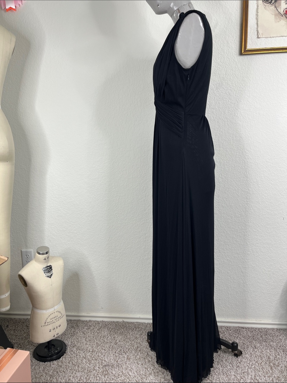 DIANE VON FURSTENBERG Marika Ruched Stretch Mesh Maxi V Neck Cross Dress - Picture 7 of 14